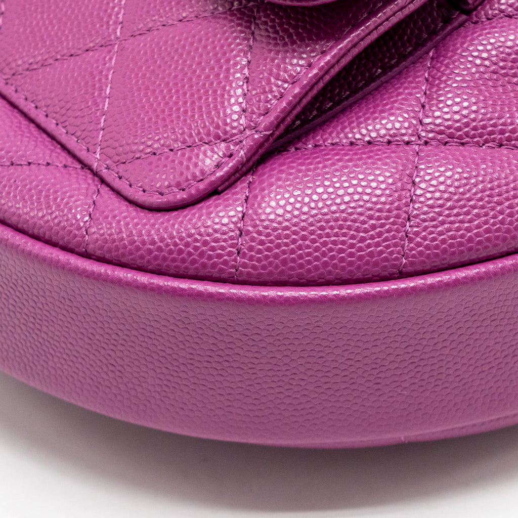 Chanel Polly Pocket Mini Round Hobo Bag Caviar Dark Pink GHW (Microchip)