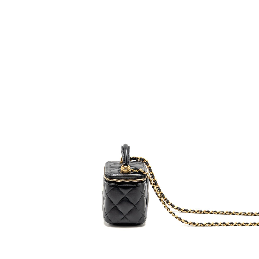 Chanel top handle mini vanity case with chain lambskin black GHW