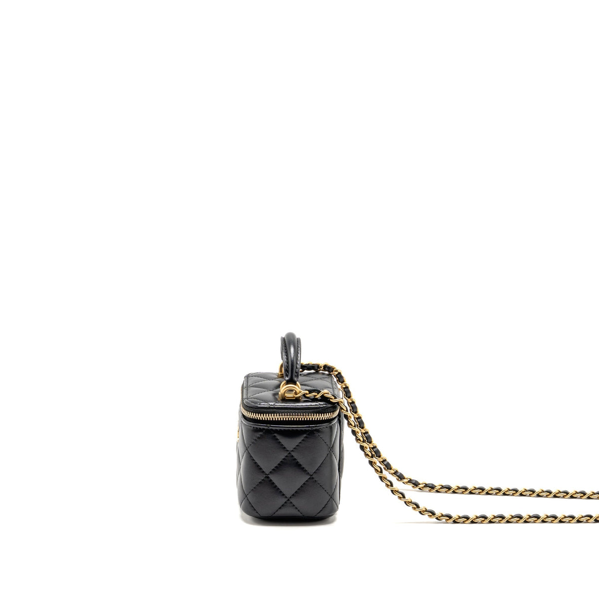 Chanel top handle mini vanity case with chain lambskin black GHW