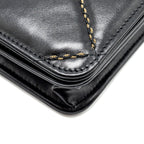 CHANEL QUILTED WALLET ON CHAIN SHINY CALFSKIN BLACK GHW (MICROCHIP)