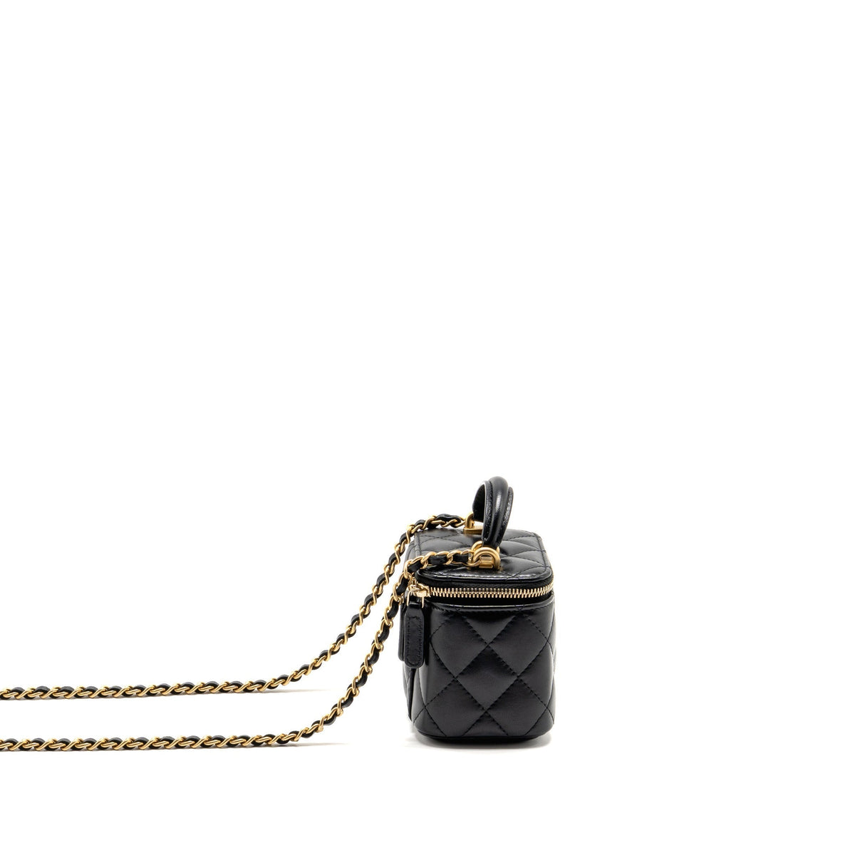 Chanel top handle mini vanity case with chain lambskin black GHW