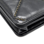 CHANEL QUILTED WALLET ON CHAIN SHINY CALFSKIN BLACK GHW (MICROCHIP)