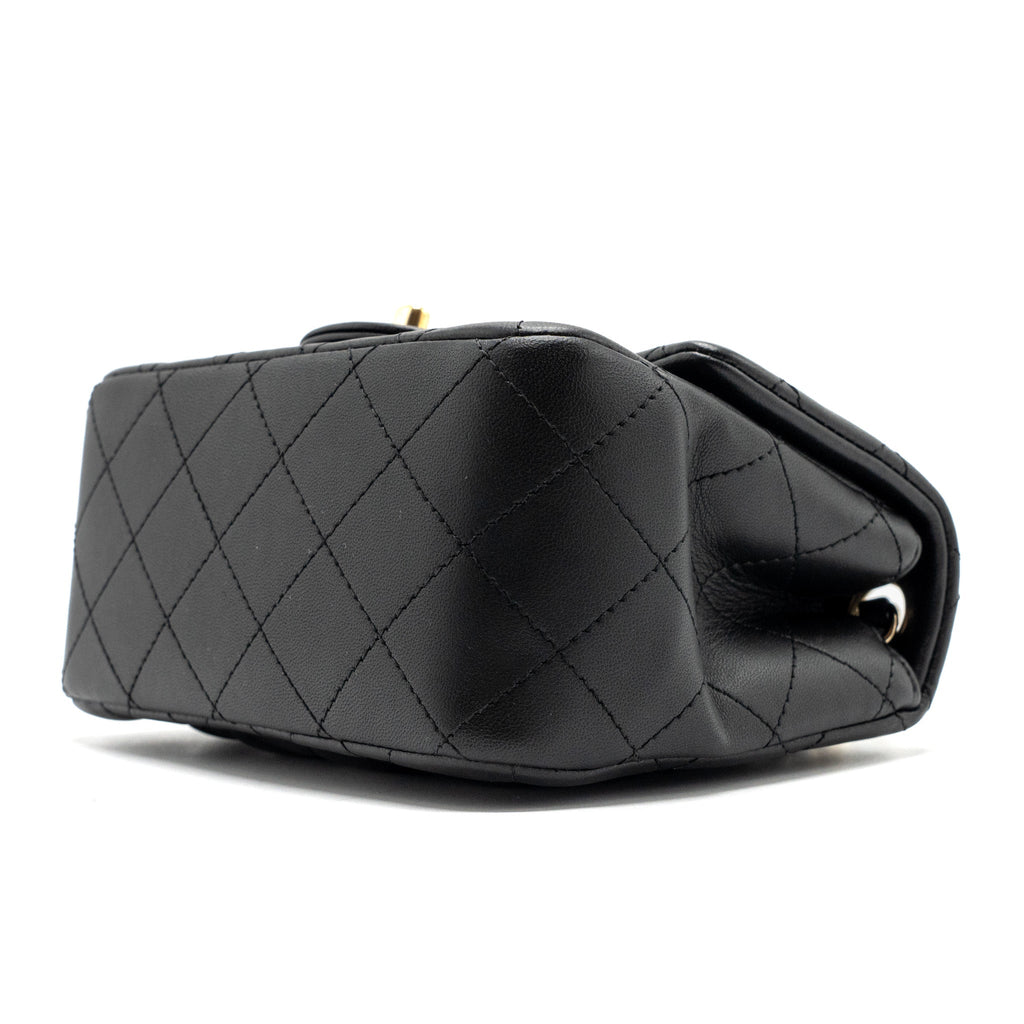 CHANEL MINI SQUARE FLAP BAG LAMBSKIN BLACK GHW