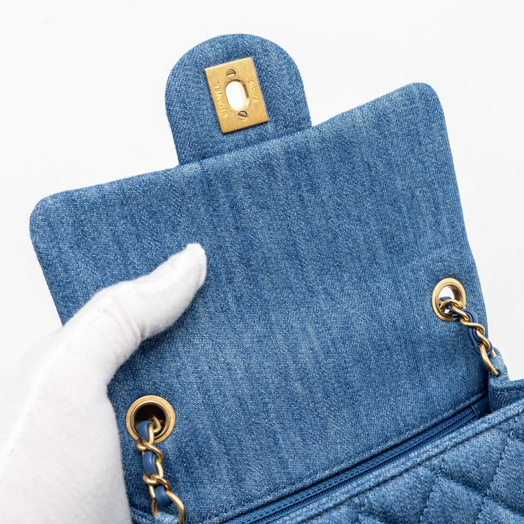 CHANEL PEARL CRUSH MINI SQUARE FLAP BAG DENIM BLUE GHW (MICROCHIP)