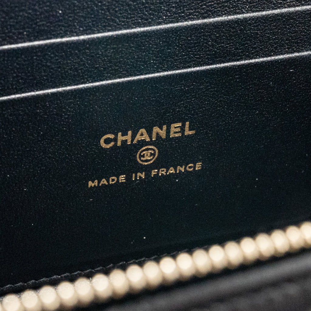CHANEL TOP HANDLE LONG VANITY CASE LAMBSKIN BLACK LGHW (MICROCHIP)