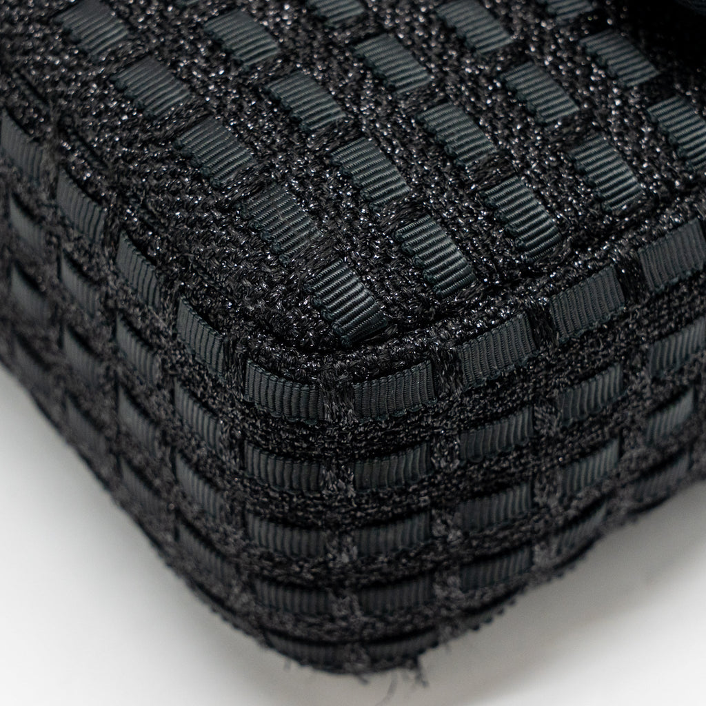 CHANEL MEDIUM CLASSIC DOUBLE FLAP BAG TWEED BLACK SHW