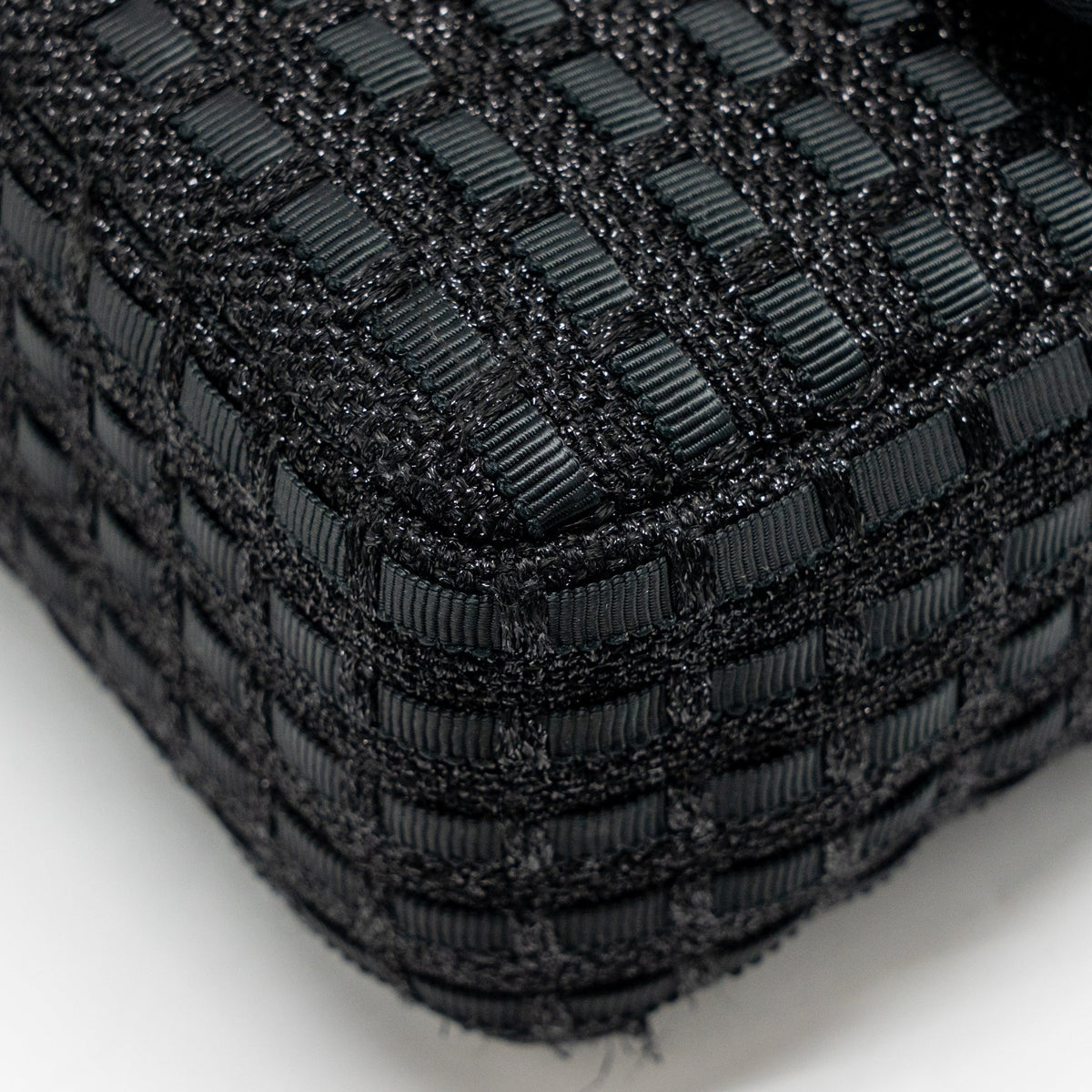 CHANEL MEDIUM CLASSIC DOUBLE FLAP BAG TWEED BLACK SHW