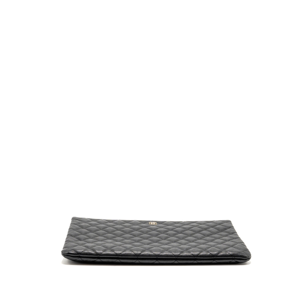 Chanel O case large clutch/pouch quilted caviar black LGHW