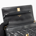 CHANEL PEARL CRUSH WALLET ON CHAIN LAMBSKIN BLACK GHW (MICROCHIP)