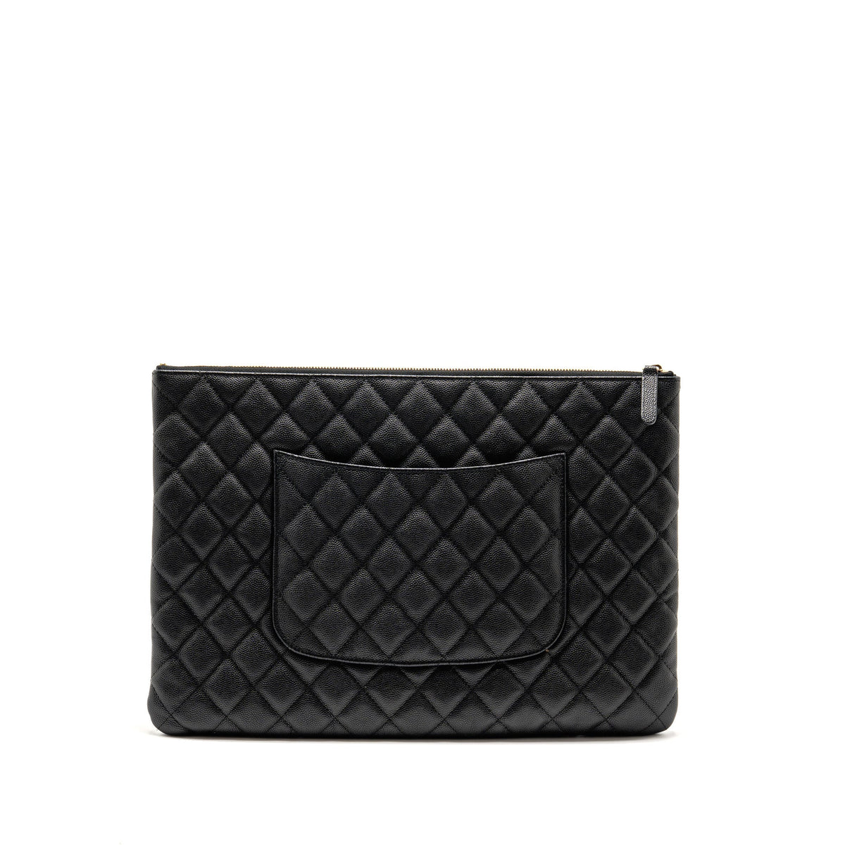 Chanel O case large clutch/pouch quilted caviar black LGHW