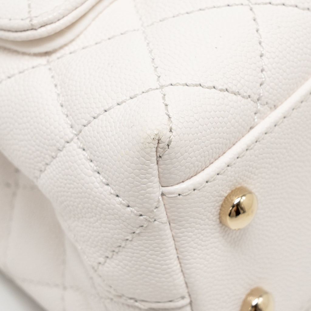 CHANEL SMALL COCO HANDLE CAVIAR WHITE LGHW (MICROCHIP)