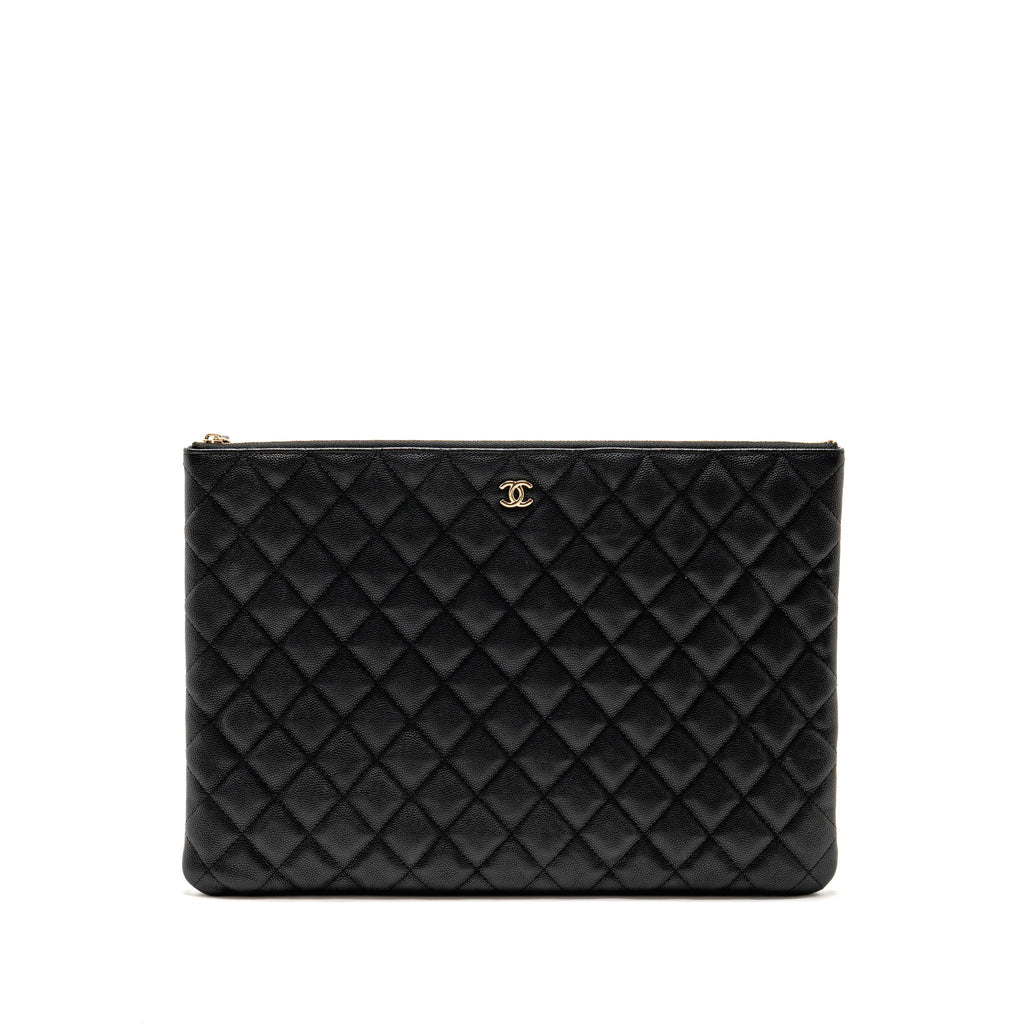 Chanel O case large clutch/pouch quilted caviar black LGHW