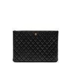 Chanel O case large clutch/pouch quilted caviar black LGHW