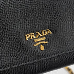 PRADA LONG WALLET WITH CHAIN SAFFIANO BLACK GHW