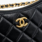 CHANEL HOBO SHOULDER BAG LAMBSKIN BLACK GHW(MICROCHIP)