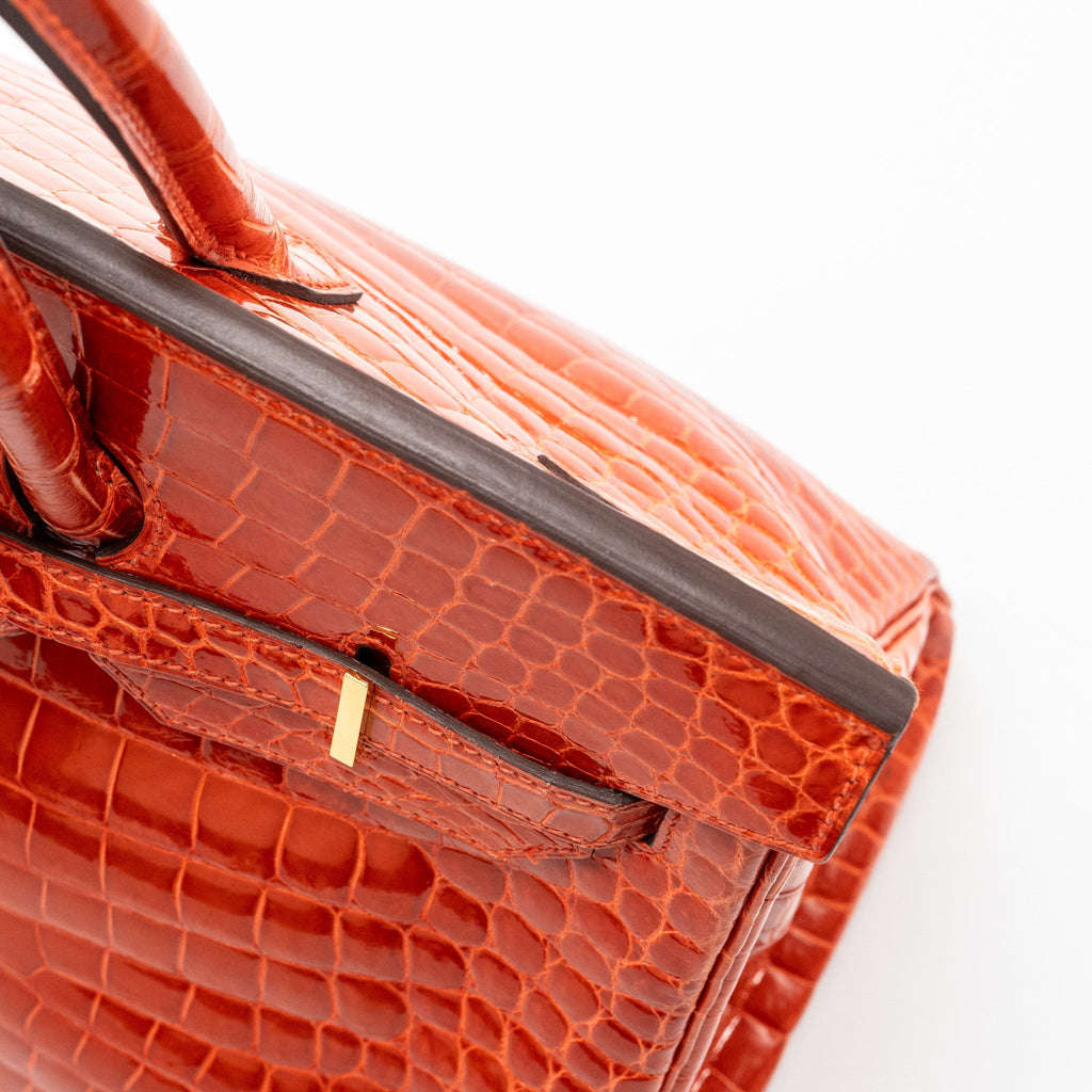Hermes Birkin 35 Shiny Crocodile Porosus Feu GHW