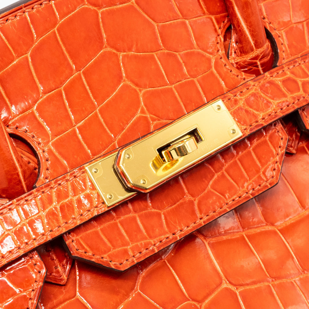 Hermes Birkin 35 Shiny Crocodile Porosus Feu GHW
