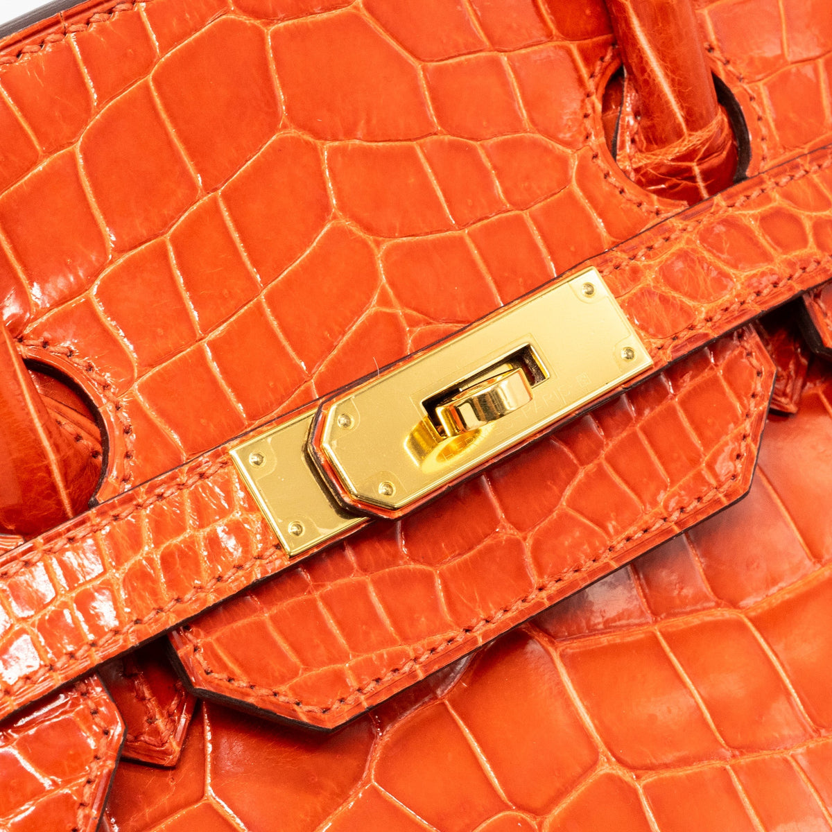 Hermes Birkin 35 Shiny Crocodile Porosus Feu GHW