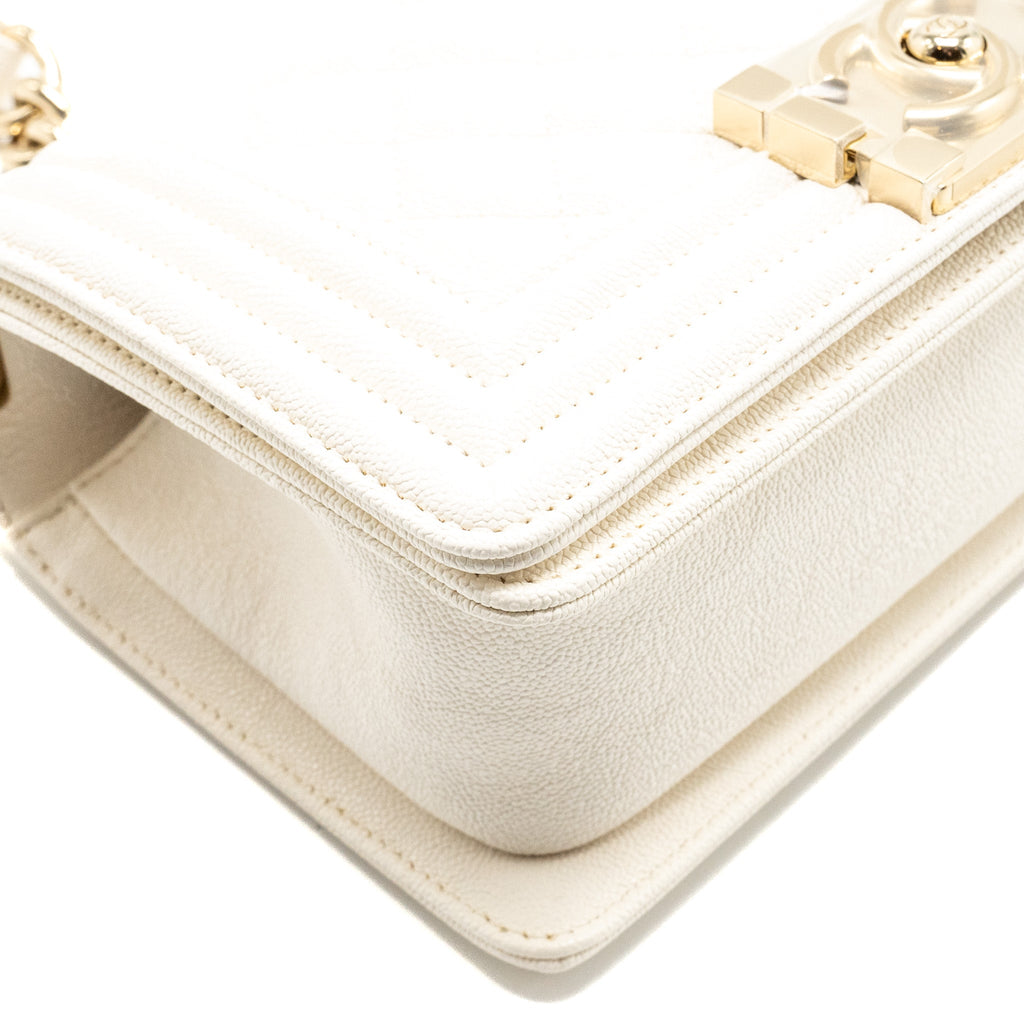 CHANEL SMALL BOY BAG CAVIAR WHITE LGHW