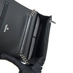 CHANEL BOY WALLET ON CHAIN CAVIAR BLACK RUTHENIUM SLIVER HARDWARE (MICROCHIP）