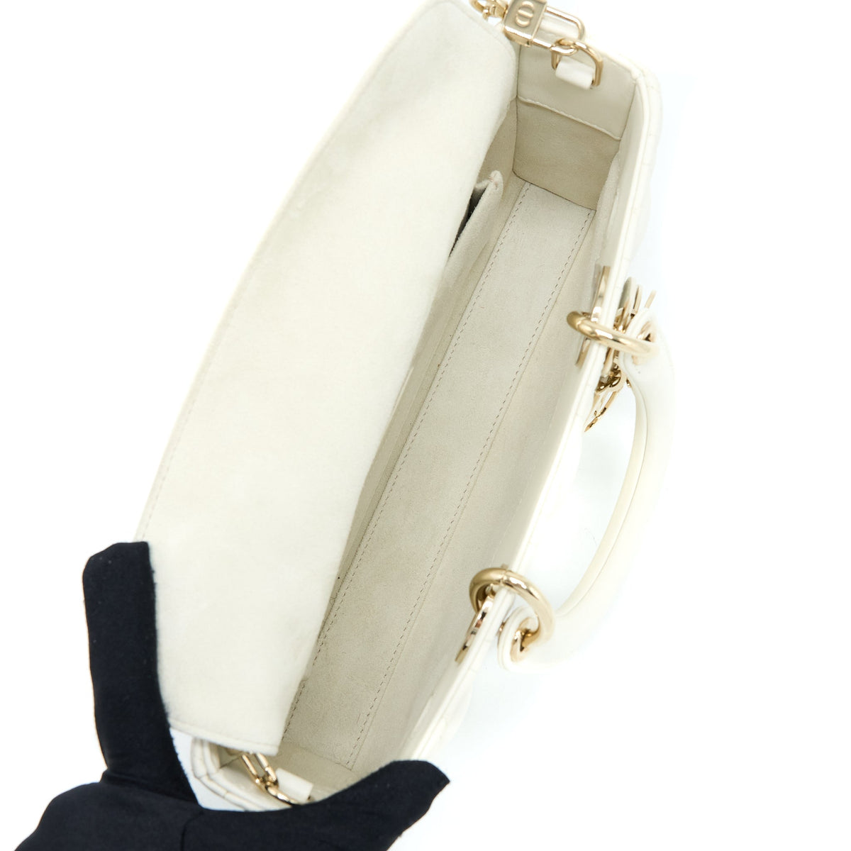 DIOR LADY D-JOY BAG LATTE CANNAGE LAMBSKIN WHITE LGHW