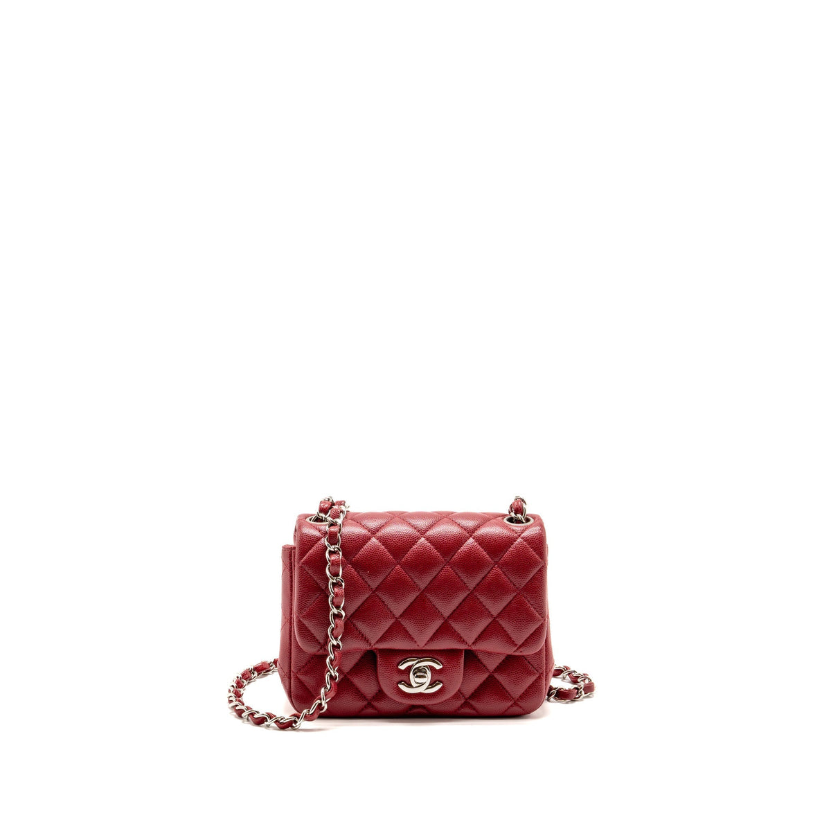 Chanel Classic Mini Square Flap Bag Caviar Red SHW