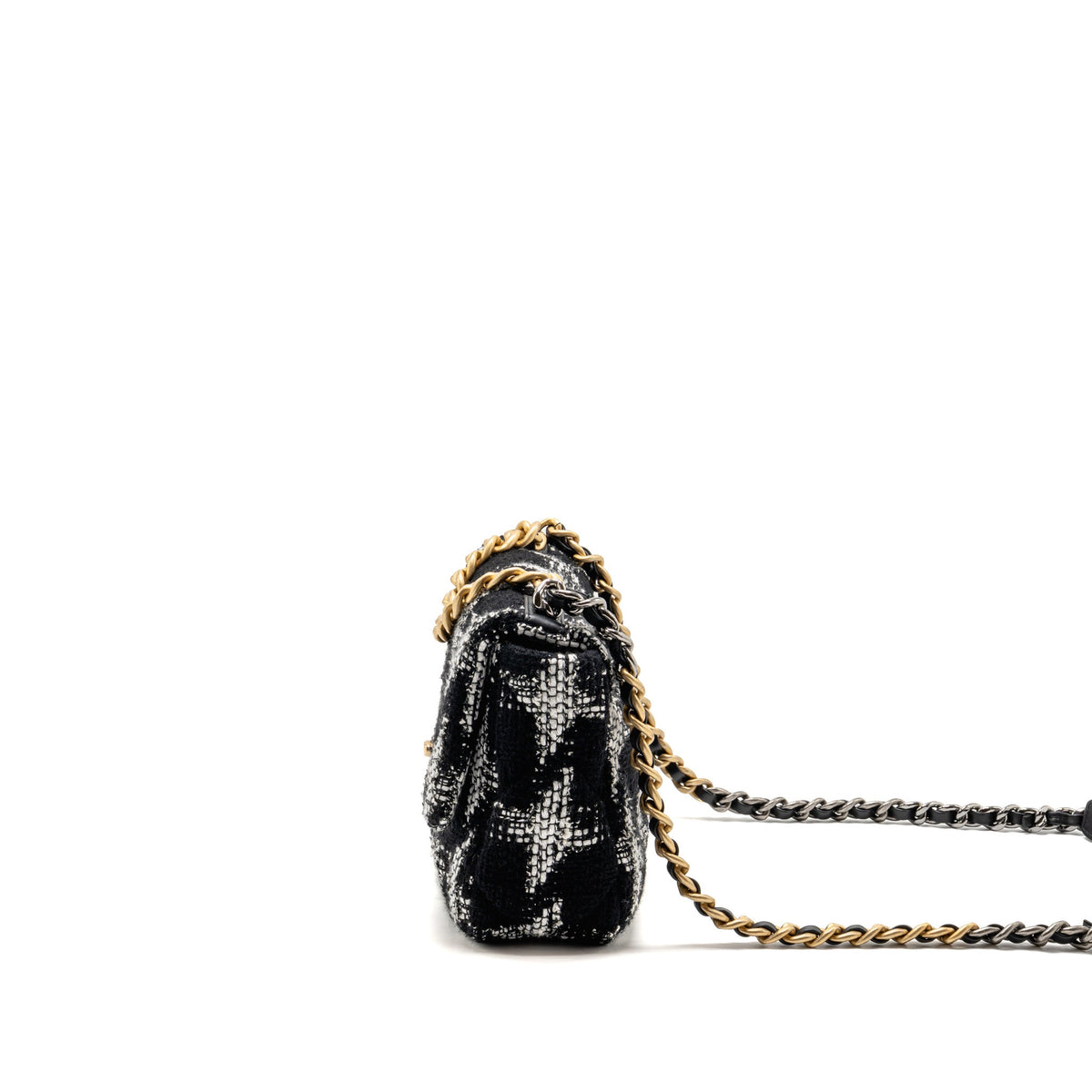 Chanel Small 19 Bag Houndstooth Tweed Black/White Multicolour Hardware
