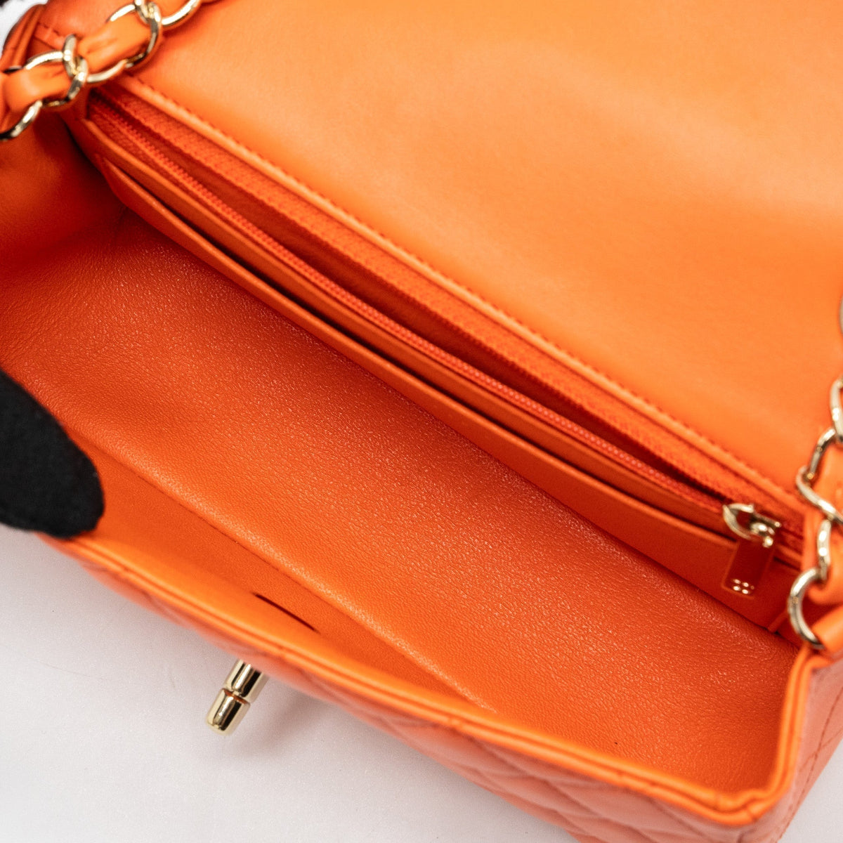 CHANEL MINI RECTANGULAR FLAP BAG LAMBSKIN ORANGE SHW