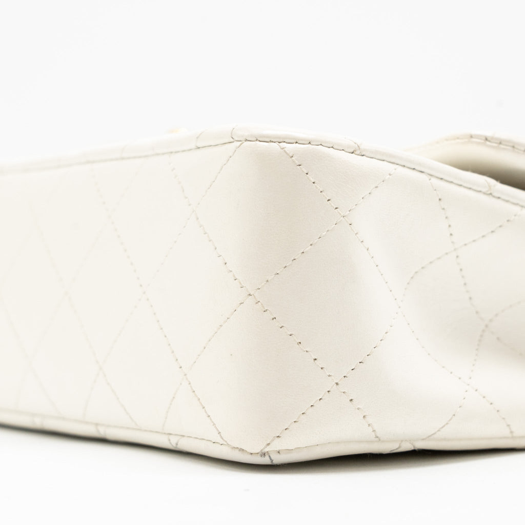 CHANEL VINTAGE SMALL CLASSIC DOUBLE FLAP BAG LAMBSKIN WHITE GHW