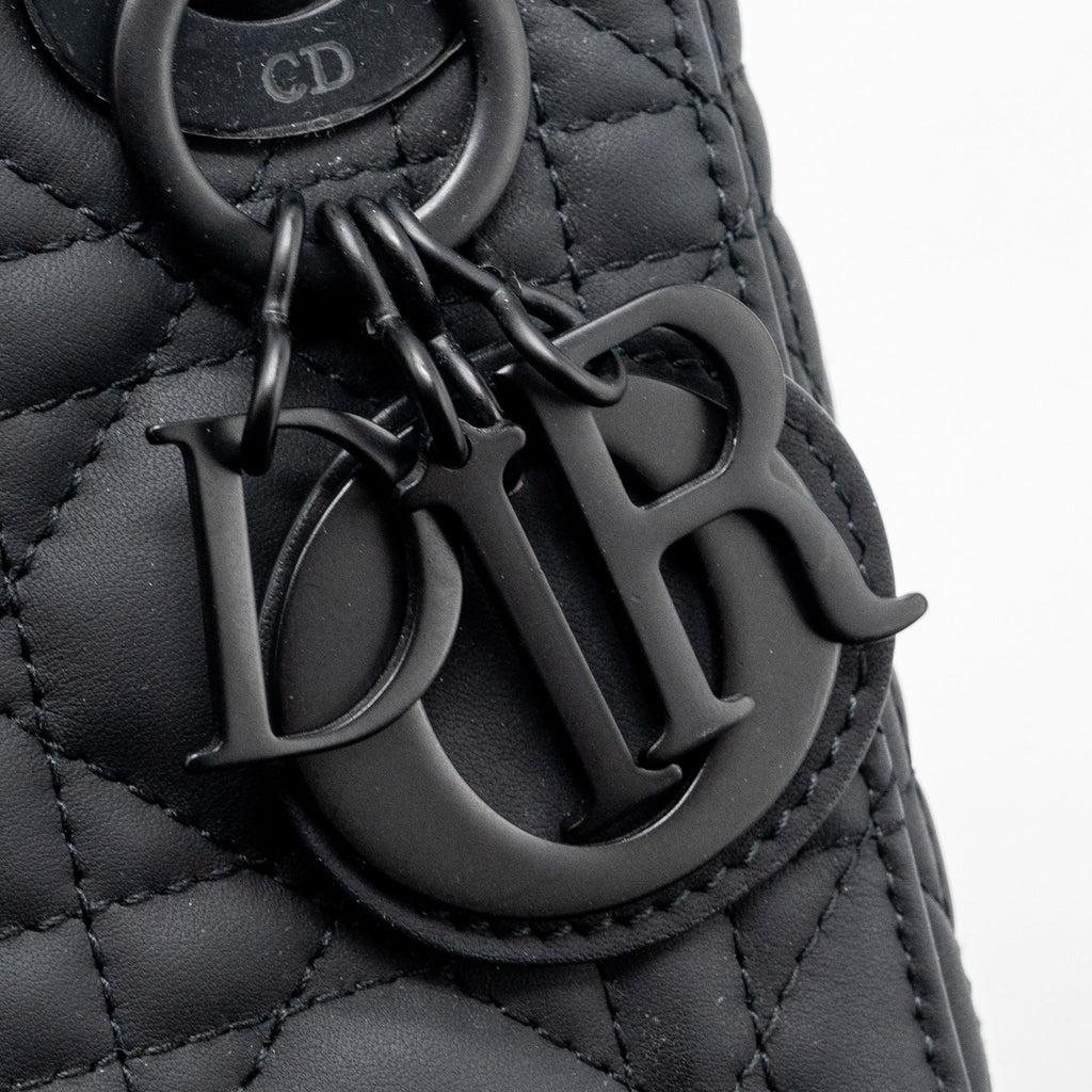 DIOR MINI LADY DIOR CANNAGE CALFSKIN BLACK WITH BLACK HARDWARE