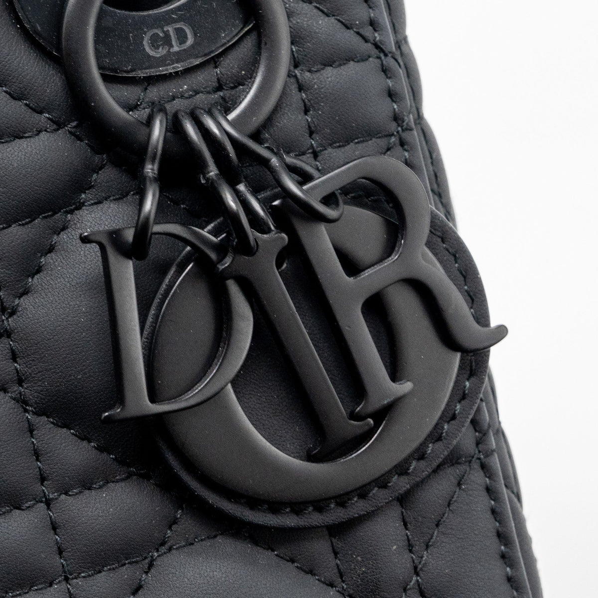 DIOR MINI LADY DIOR CANNAGE CALFSKIN BLACK WITH BLACK HARDWARE