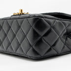 Chanel Letter Detailed Top Handle Flap Bag Lambskin Black GHW (Microchip)