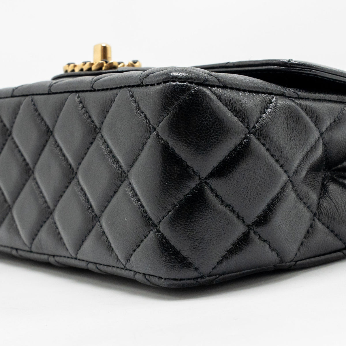 Chanel Letter Detailed Top Handle Flap Bag Lambskin Black GHW (Microchip)