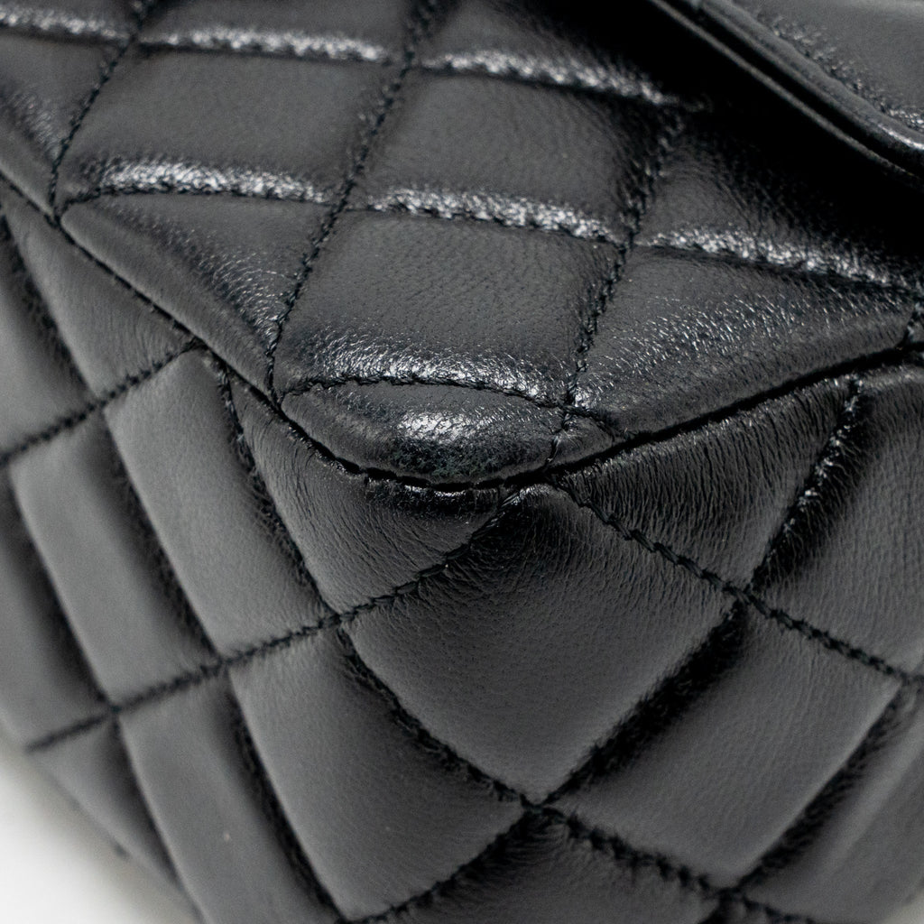 Chanel Letter Detailed Top Handle Flap Bag Lambskin Black GHW (Microchip)