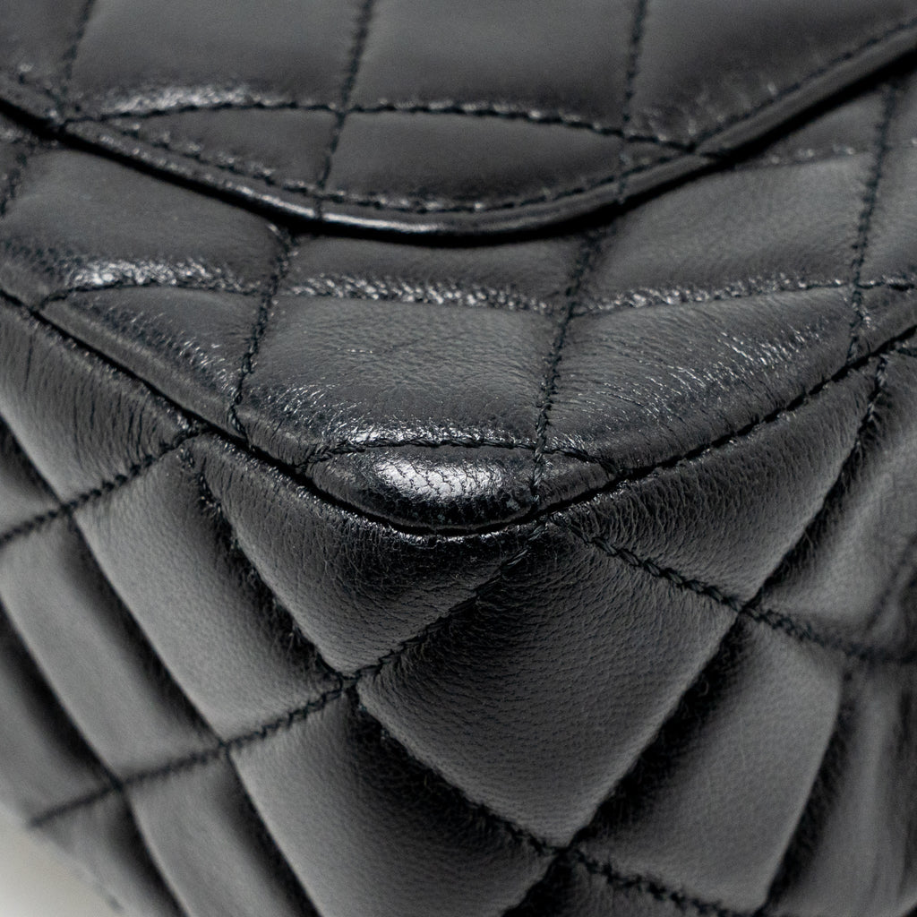 Chanel Letter Detailed Top Handle Flap Bag Lambskin Black GHW (Microchip)