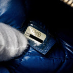 CHANEL CC LOGO QUILTED ZIP POUCH / CLUTCH SHINY SHEEPSKIN BLACK/ BLUE GHW