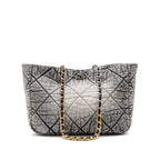Chanel 19 Denim Shopping Tote Bag Washed Denim Grey / White Multicolour Hardware
