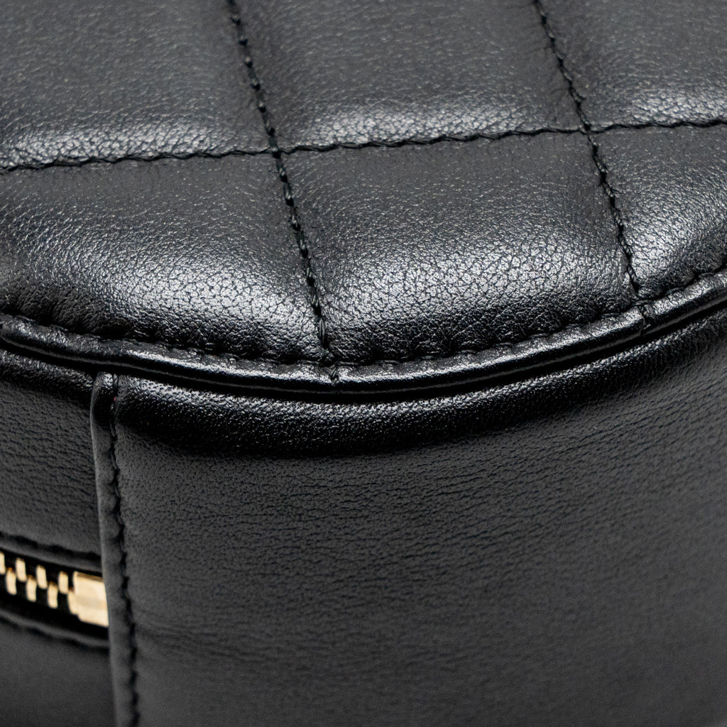 Chanel Round Clutch With Pearl Chain Lambskin Black GHW