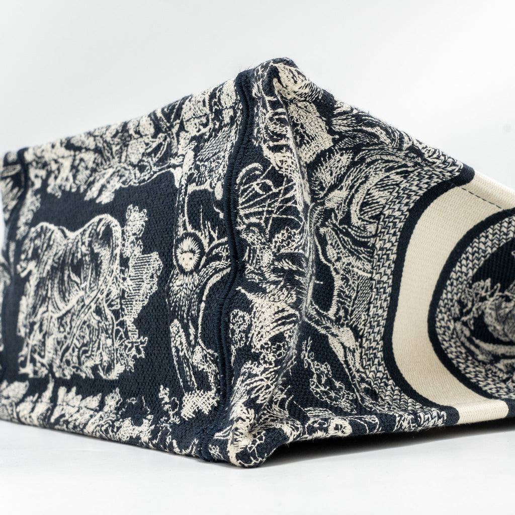 DIOR SMALL BOOK TOTE BLUE/WHITE TOILE DE JOUY REVERSE EMBROIDERY