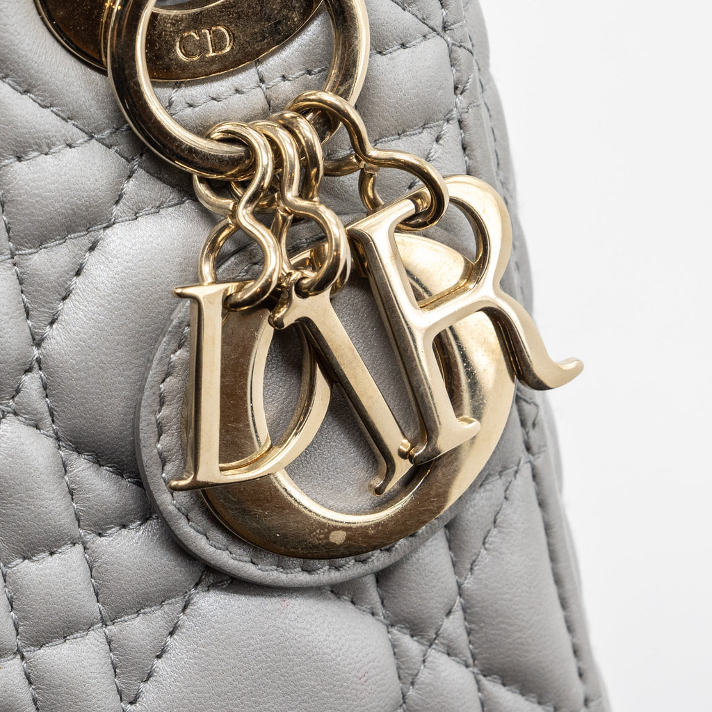 DIOR MINI LADY DIOR LAMBSKIN LIGHT GREY LGHW
