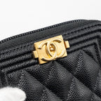 CHANEL BOY ZIP CARD HOLDER CAVIAR BLACK GHW
