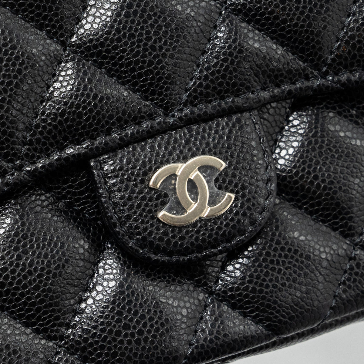 CHANEL DOUBLE POCKET WALLET ON CHAIN CAVIAR BLACK LGHW(MICROCHIP)