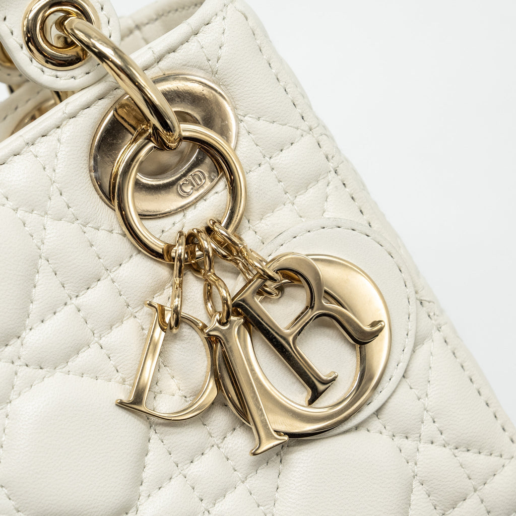 DIOR MINI LADY DIOR LAMBSKIN WHITE LGHW