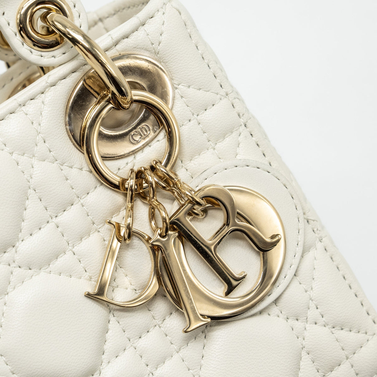 DIOR MINI LADY DIOR LAMBSKIN WHITE LGHW