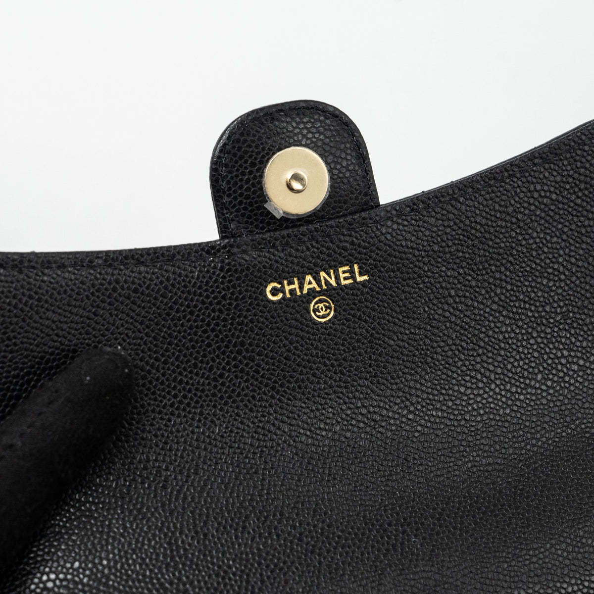 CHANEL DOUBLE POCKET WALLET ON CHAIN CAVIAR BLACK LGHW(MICROCHIP)