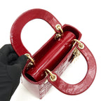 DIOR MINI LADY DIOR PATENT LEATHER RED WITH GHW