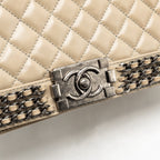 Chanel Old Medium Boy Bag with Chain Calfskin Beige Ruthenium Hardware
