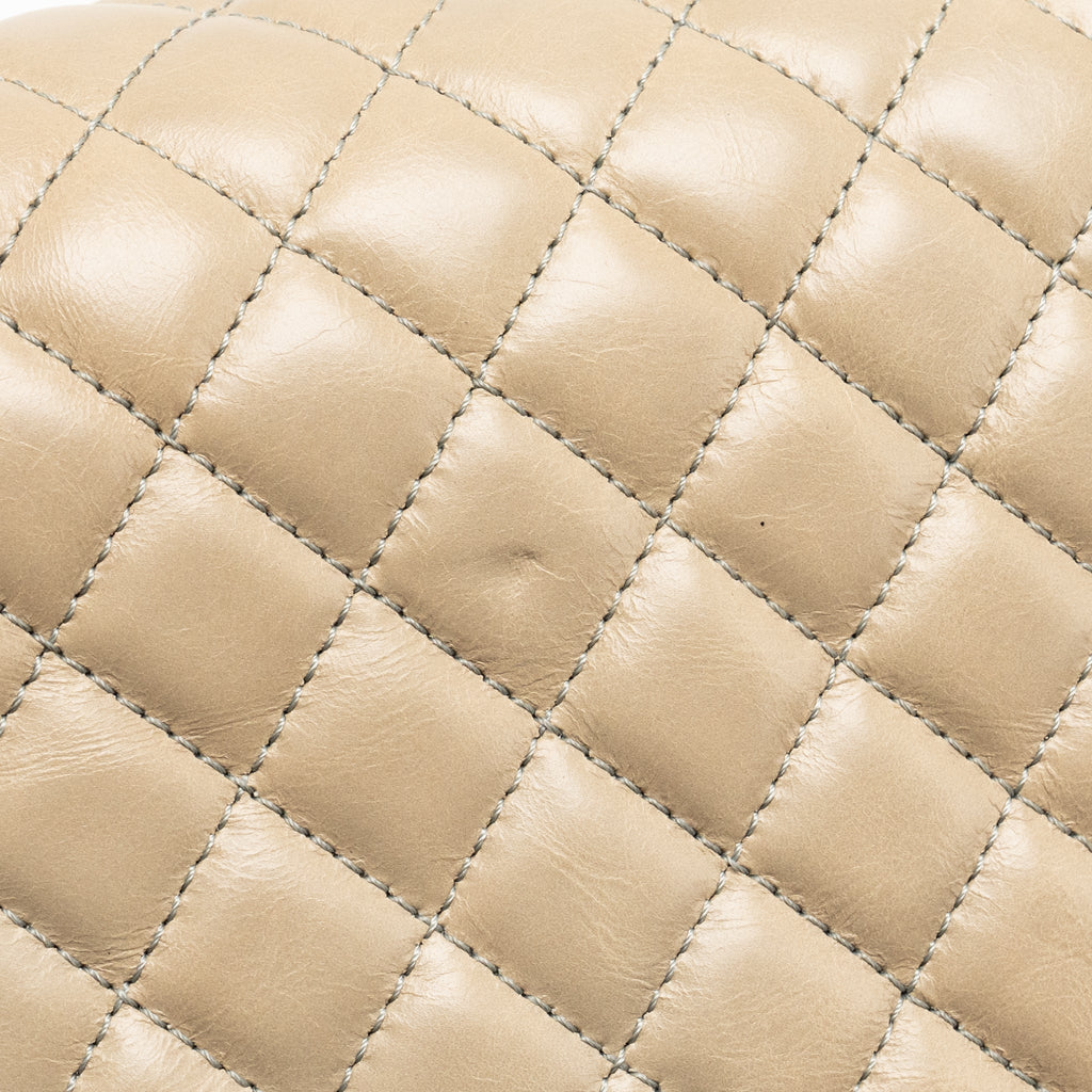 Chanel Old Medium Boy Bag with Chain Calfskin Beige Ruthenium Hardware