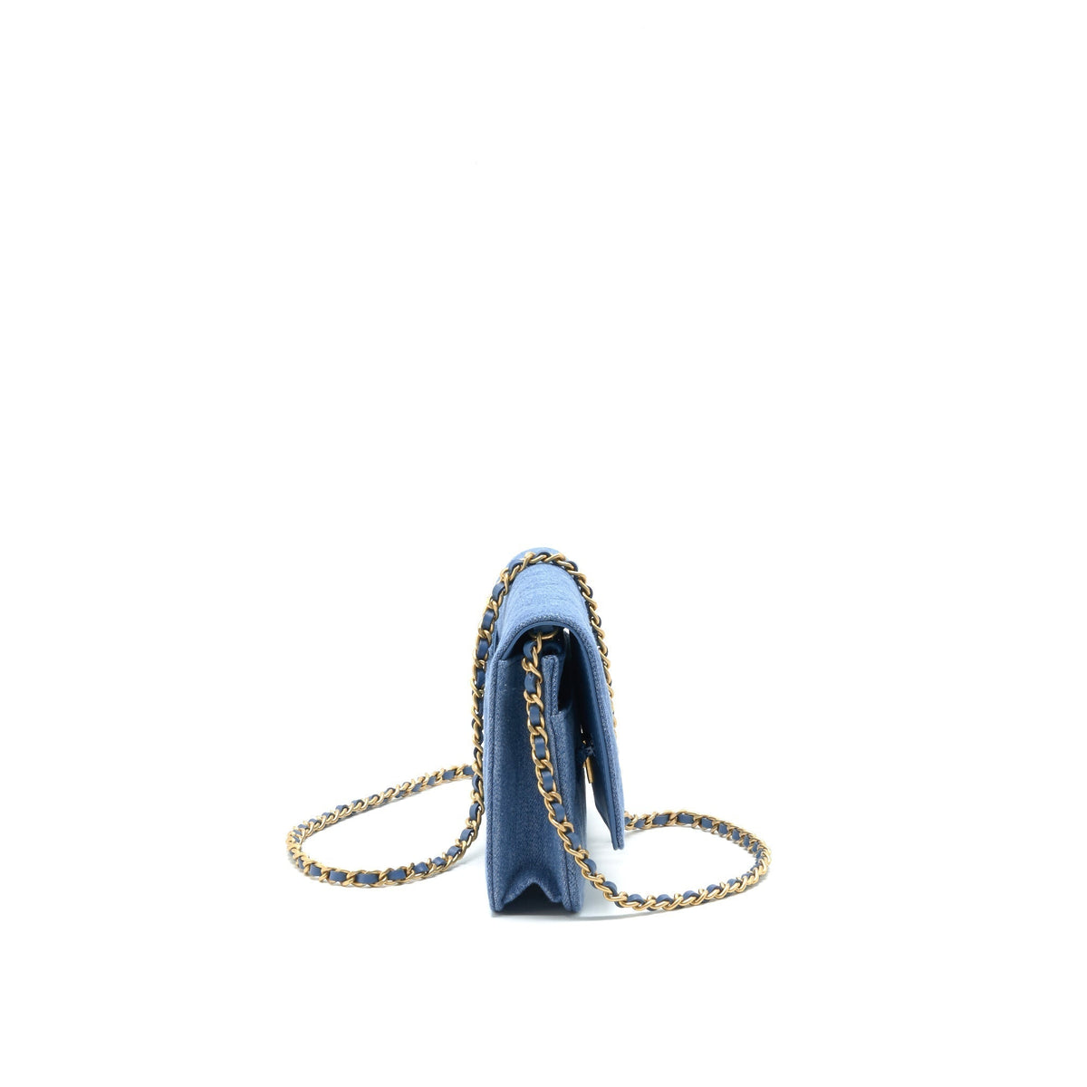 CHANEL 22C PEARL CRUSH  WALLET ON CHAIN DENIM GHW