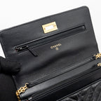 CHANEL CHEVRON 2.55 REISSUE WALLET ON CHAIN AGED CALFSKIN BLACK GHW (MICROCHIP)